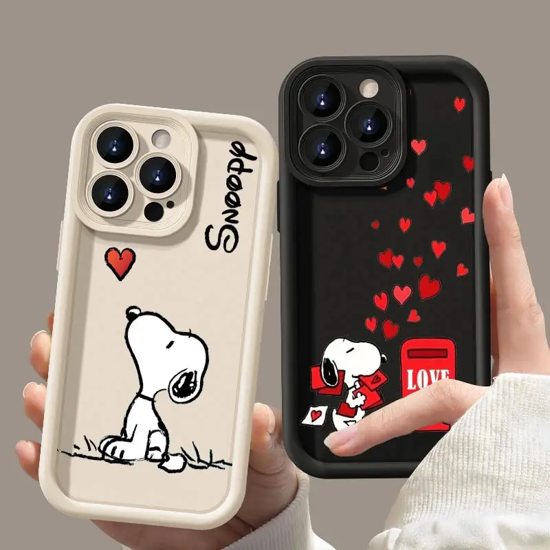 Cartoon Cute Snoopy Dog Phone Case For Apple iPhone 15 14 13 12 11 XS XR X Pro MAX 8 7 Plus SE Eye Ladder Soft TPU Cover