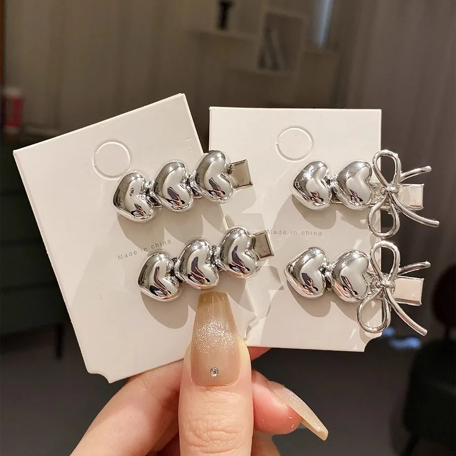 

Silver Love Heart Shaped Hair Clip Women Grils Sweet Cool Bangs Side Clip Sweet Cute Silver Duckbill Clip Hair Style Accessories