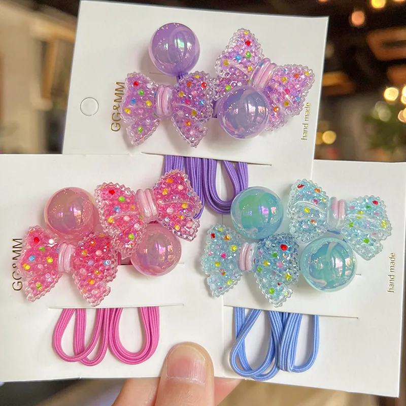 Candy Color Bow Hair Ties Korean Style Twisted Jelly Bead Elastic Ponytail Holders for Kids Girls High Elasticity Non Slip
