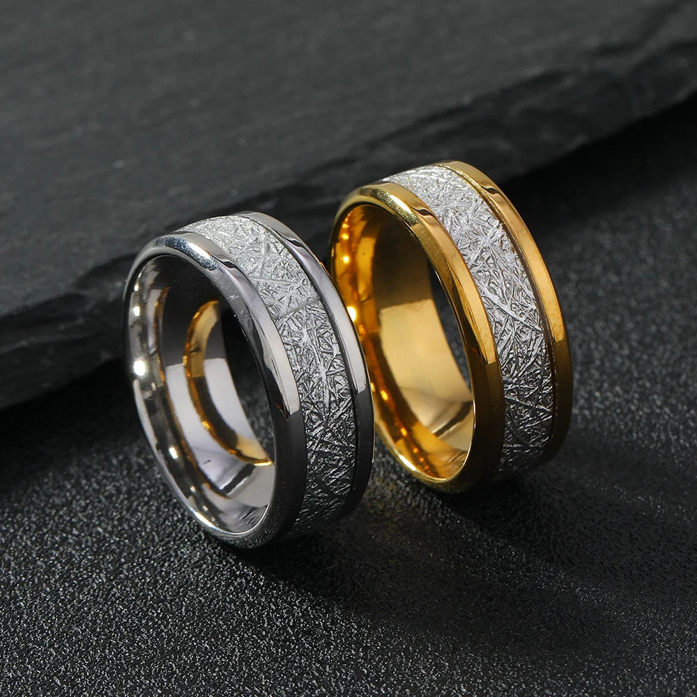 Men's Ring 8mm Male Gold Silver Color Titanium Stainless Steel Simple Minimalist Party Rings for Man Vintage Punk Jewelry Gift