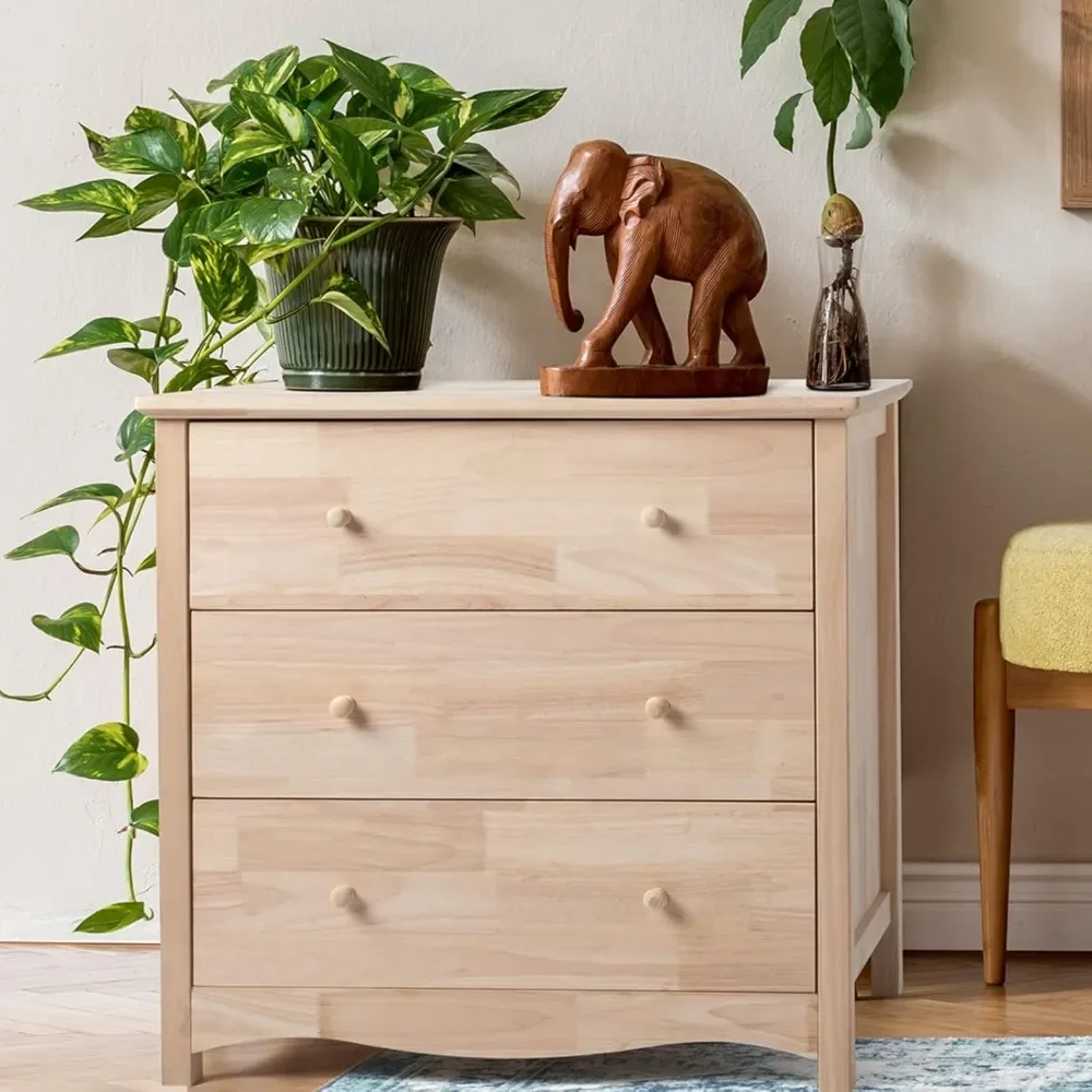 Commode en bois massif inachevé couleur bricolage, commode à 3 tiroirs pour chambre à coucher, commode en bois de caoutchouc naturel, commodes pour bébé