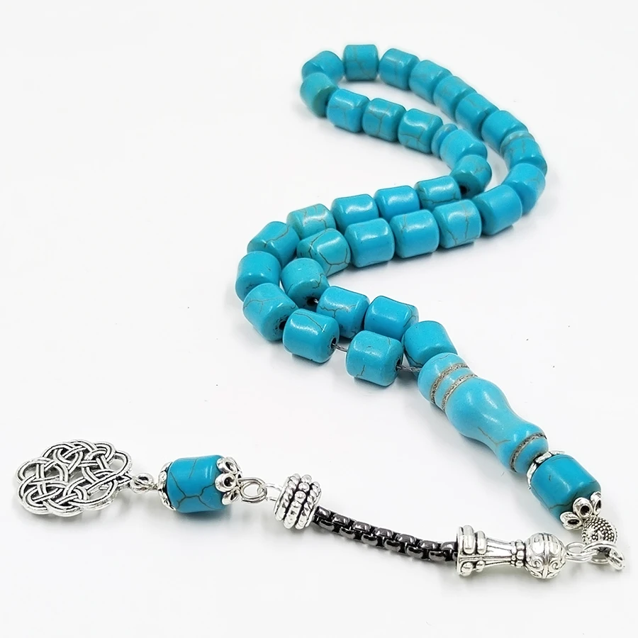 Tasbih azul turquesa muçulmano 33 45 51 99 100 contas de oração tipo barril pulseira islâmica eid presente rosário árabe misbaha