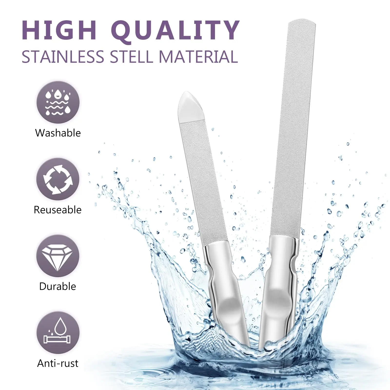 Metal Nail Files Stainless Steel for Fingernails Toenails, Double-Sided Nail File with Coarse and Fine Manicure Pedicure Tools