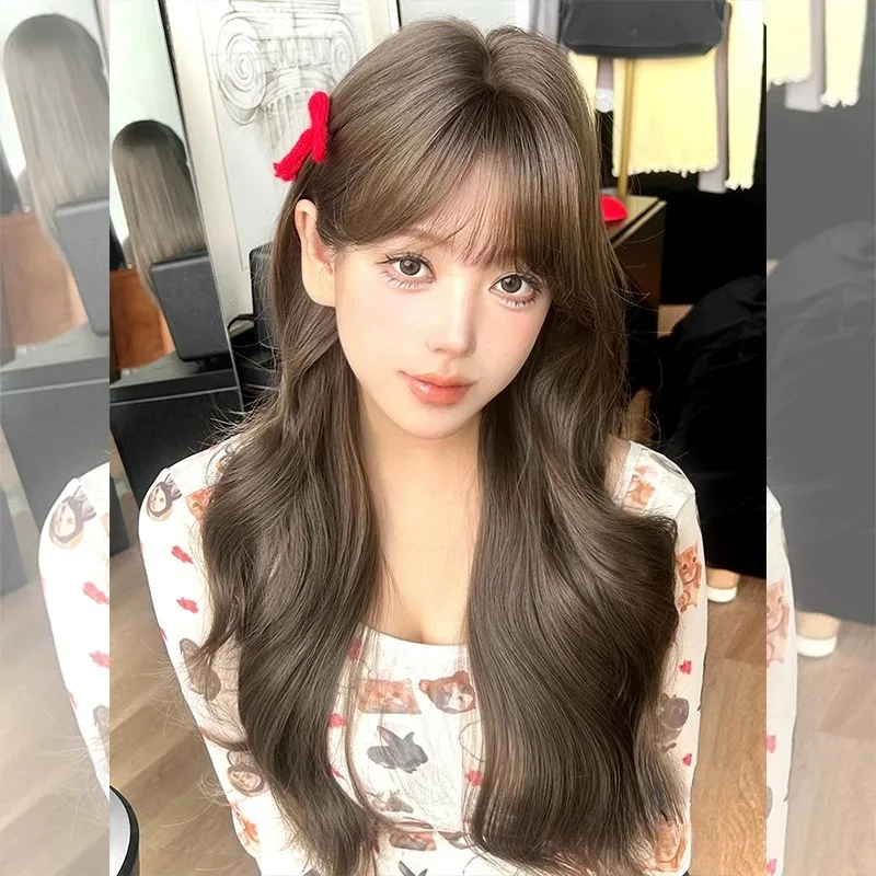 Youthful Fashion Long Wavy Full Wig Hazel Grey‑Brown Soft Large Curls Heat‑Resistant Synthetic Wig for Daily Looks Party Cosplay