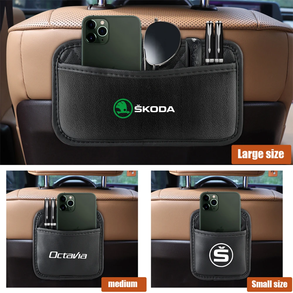 Car Interior Leather Organizer Bags Seat Side/Back Storage Box for Skoda S Rapid Scala Kodiaq Fabia Kamiq Karoq Octavia 3 A5 VII