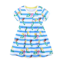 2-7T Jumping Meters Party Girls Dresses Princess Summer Short Sleeve Striped Mermaid Baby Clothing Cotton Kids Frocks Dresses