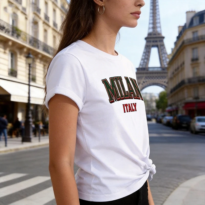Milano Letter Print T-shirt Fashion T Shirt Casual Crew Neck Short Sleeve Top Tee Spring Summer Women's Clothing