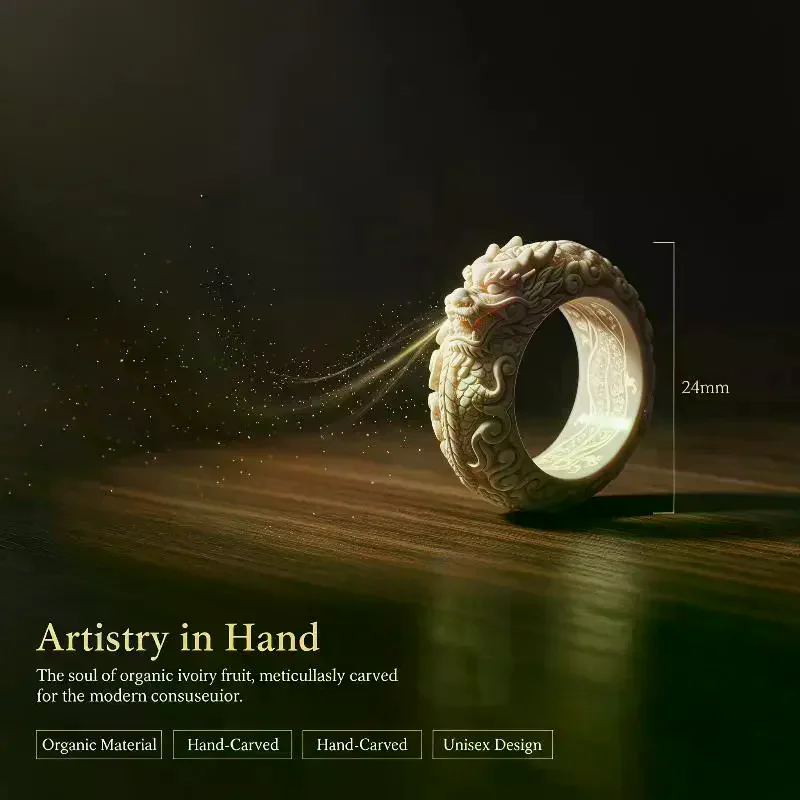 Dragon Thumb Ring Hand Carved Ivory Fruit Exquisite Details Lightweight Jewelry for Hanfu Cosplay Use