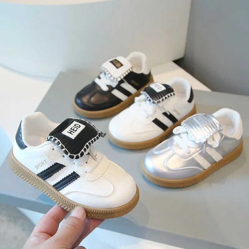 

Spring Autumn Children's Boys Girls Black Silver Hook&Loop Fashion Sneaker Baby Toddler Kid's Sneakers Boy Girl Germany Trainers