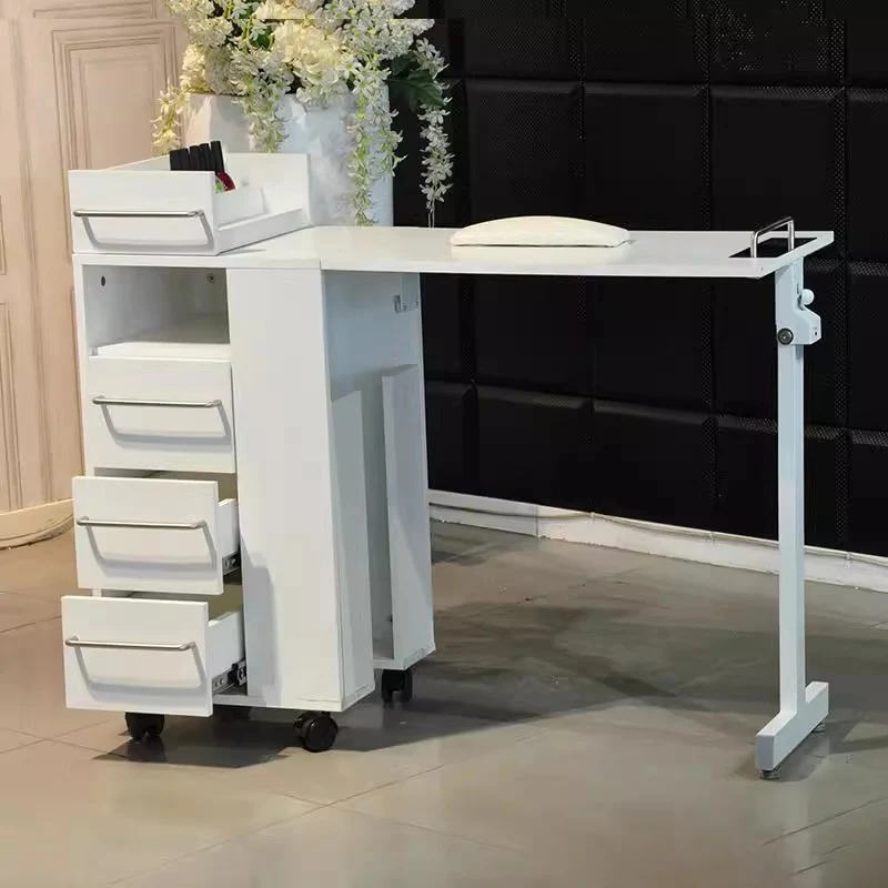 wr! Professional Foldable Nail Table Premium Storage Modern Design Nail Desk Portable With Wheels Table Pliante Portable