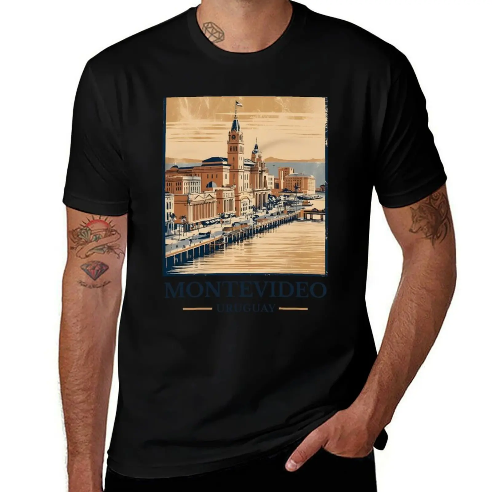 

A Vintage Travel Illustration of Montevideo - Uruguay T-Shirt cute tops summer top T-shirts oversize Men's t shirts