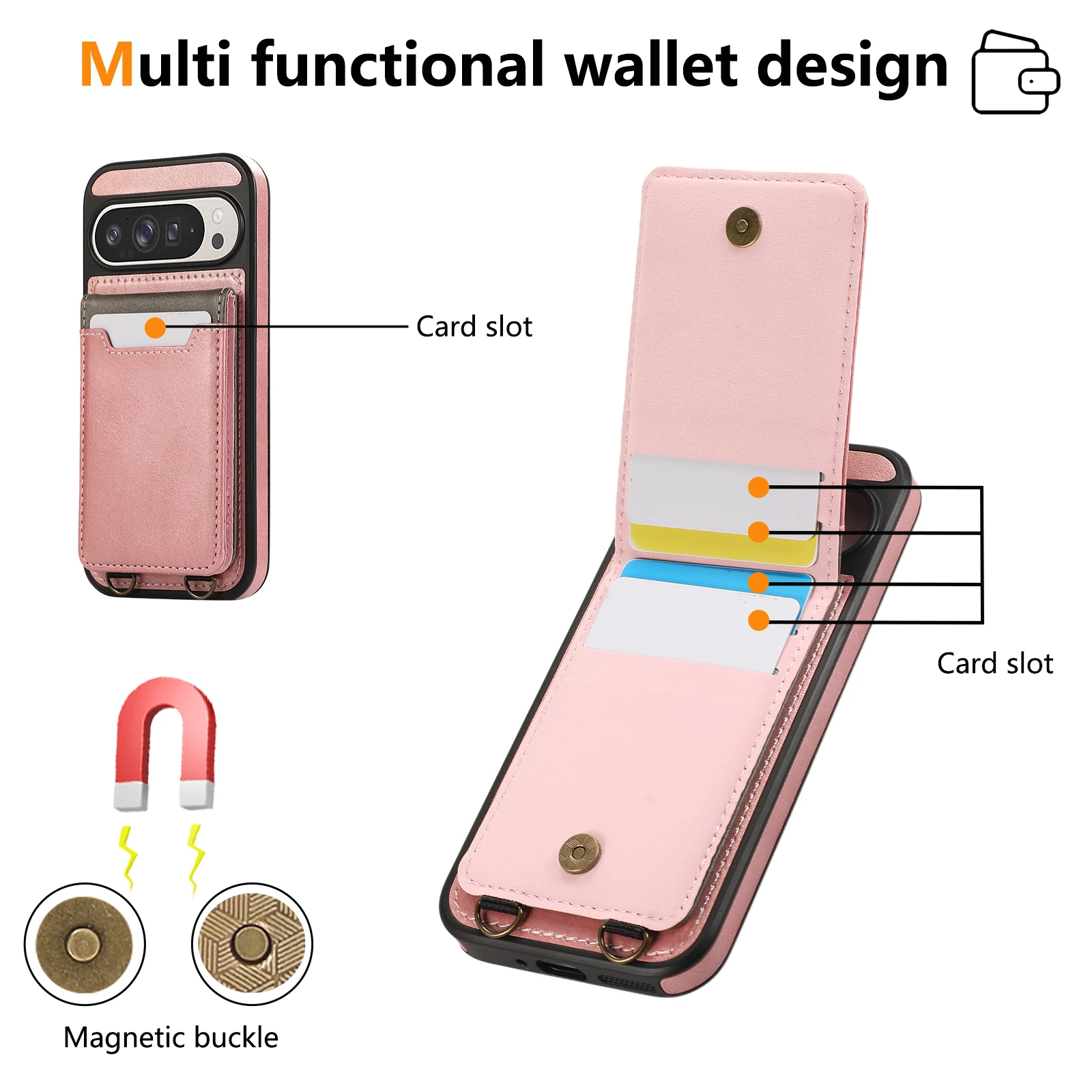 ฝาครอบโทรศัพท์สําหรับหนังกันกระแทกผู้ถือบัตรเครดิตกระเป๋าสตางค์ Google Pixel 9 Pro Xl 8pro Flip Kickstand โทรศัพท์ Funda Fundas