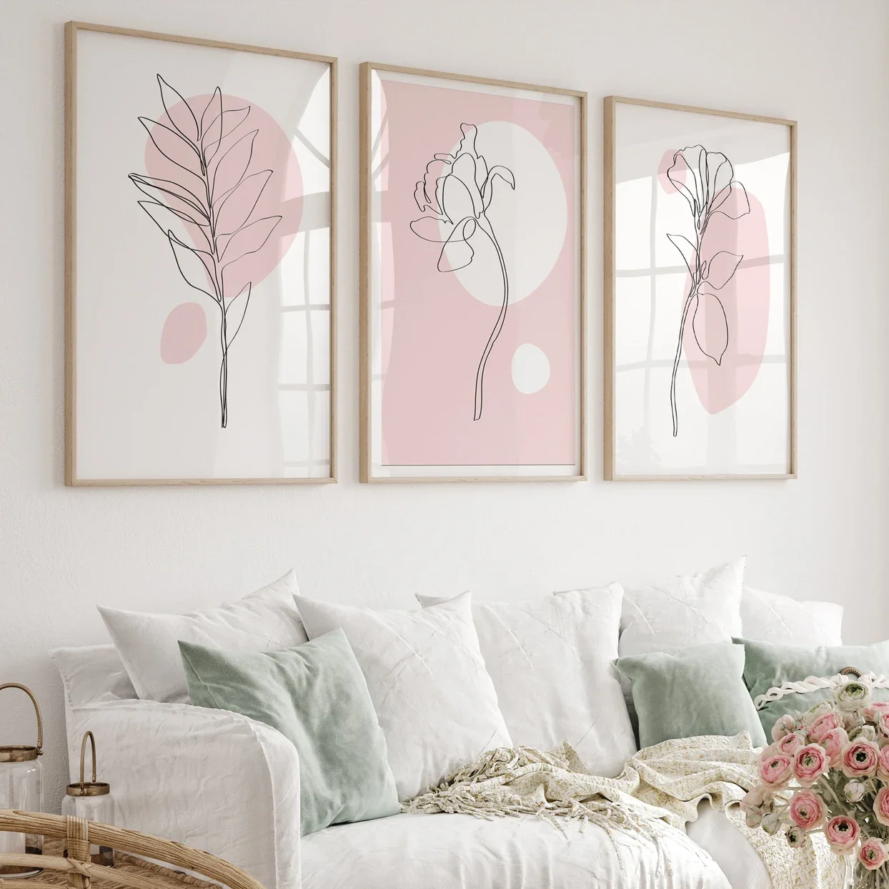 1PC/3PCS  Pink Plant Wall Art  Botanical Wall Decor  Botanical Line Art Poster  Pink Home Decor  Canvas Painting for Room Decor