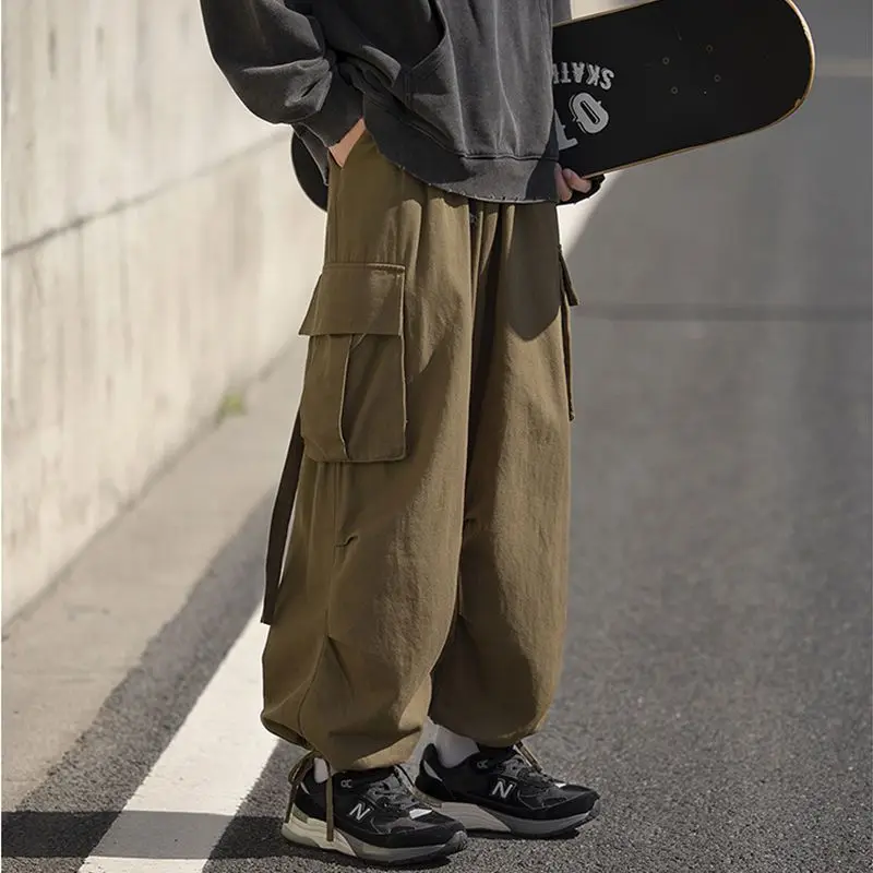 

Casual Fashion Multiple Pockets Hong Kong Breeze Cargo Pants Man High-quality Summer Autumn Loose Personality Street Trousers