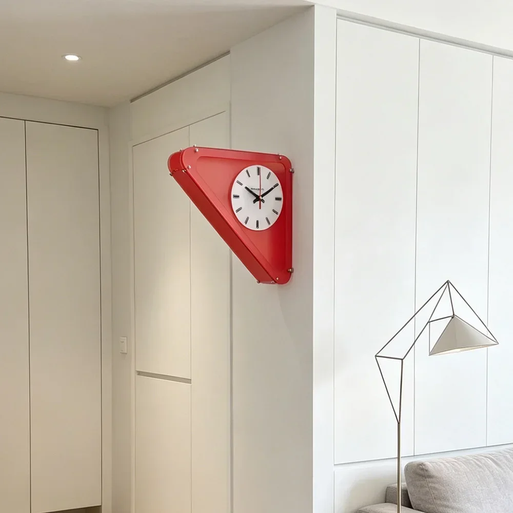 Household Triangle Acrylic Double Faced Wall Clock, Minimal Vintage Non-ticking Wall Hanging Ornament for Living Room