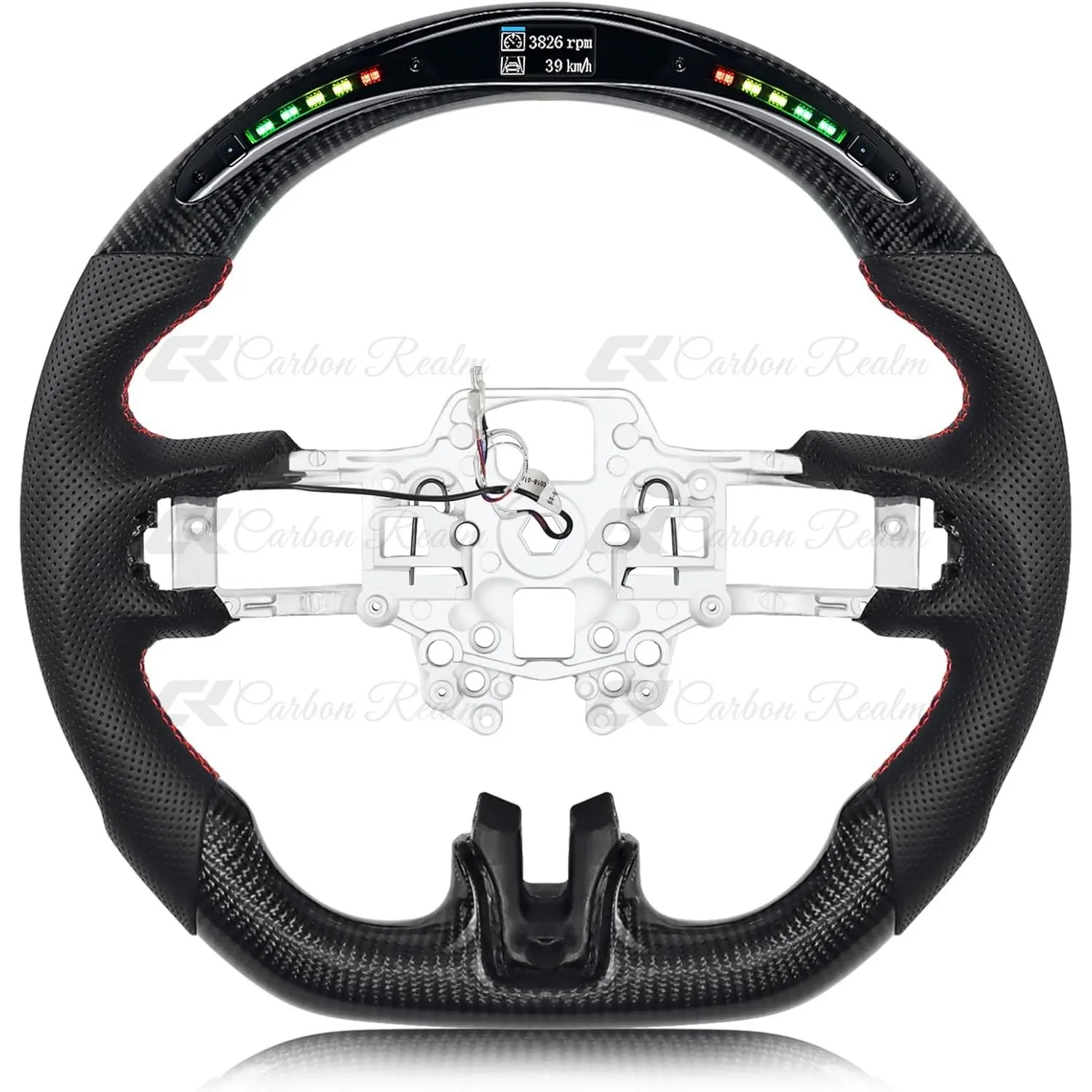 

For Ford Mustang EcoBoost/GT/Shelby GT350/GT350R 2018-2023 Led Real Carbon Fiber Perforated Leather Steering Wheel Car Accessories