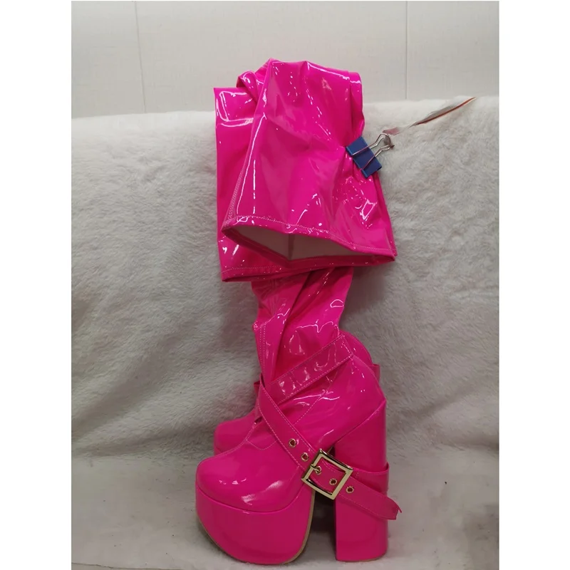 

Red Glitter Buckle Platform Boots Thin High Heel Round Toe Fashion Sexy Cool 2025 Summer Big Size Woman Shoes Zapatillas Mujer