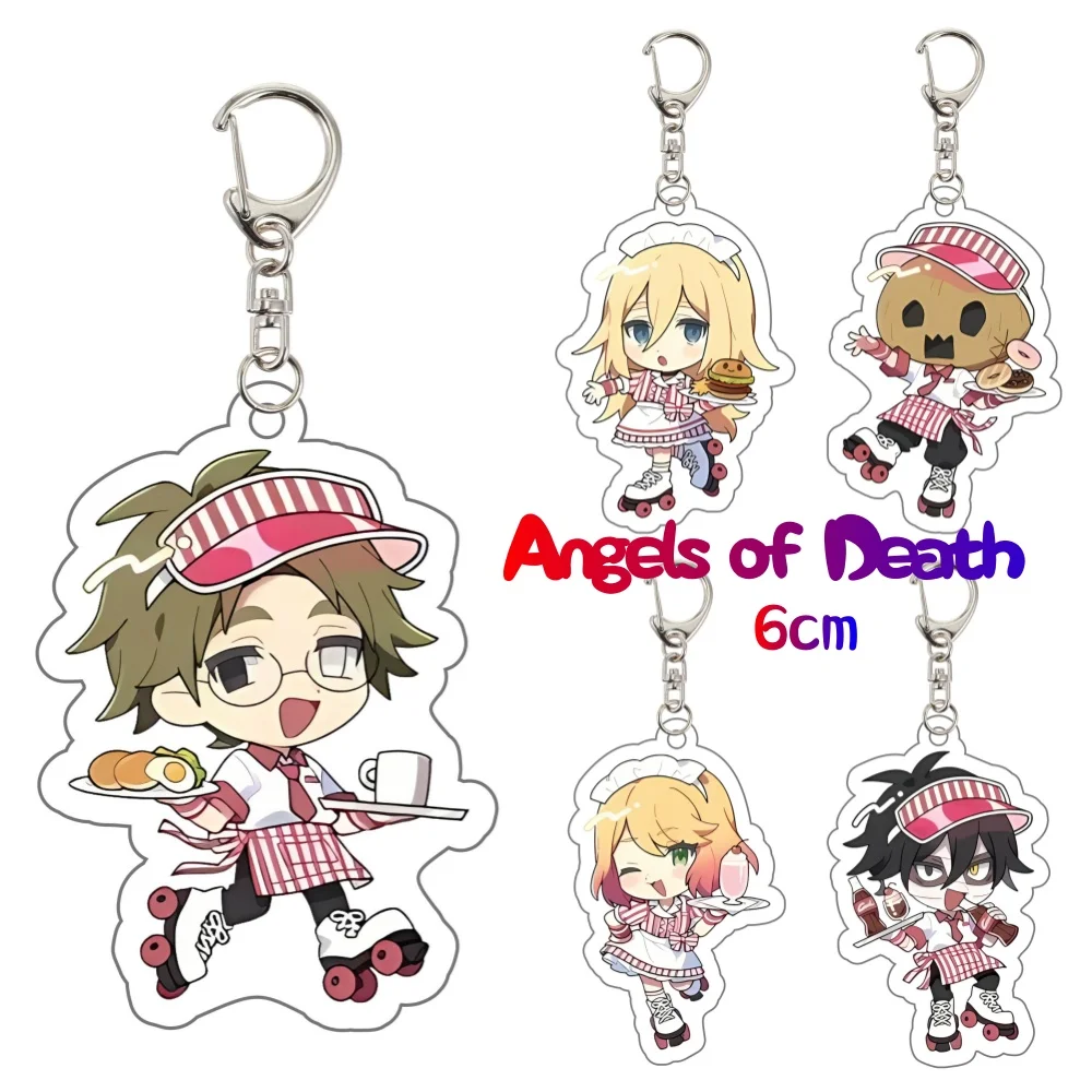 

6cm Angels of Death Acrylic key chain Figure, Diner Waiter Roller Skate Burger Theme Double Sided Standee Gift Fans