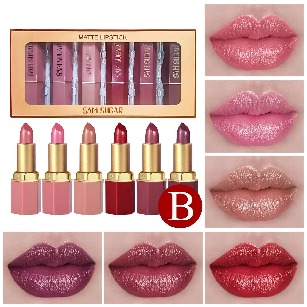 

6 Pcs Matte Velvet Nude Lipstick Set Waterproof Long Lasting Red Brown Pigments Makeup For Sexy Lips Professional Lipstick Valen