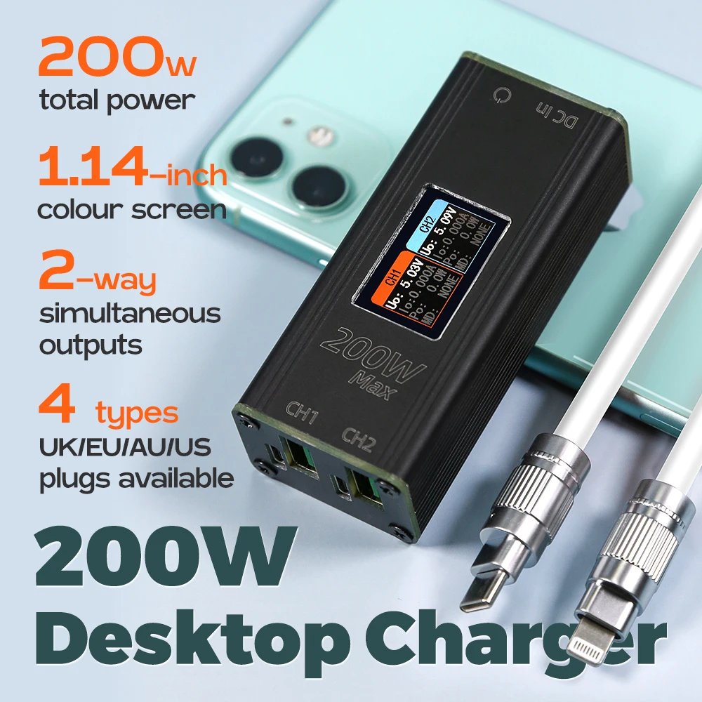 200W komputer stacjonarny 1. 14-calowy ekran IPS PPS63W 24V DC 55x25mm do rodzaj USB-C PD100w konwerter Diverter do laptopa szybkie ładowanie