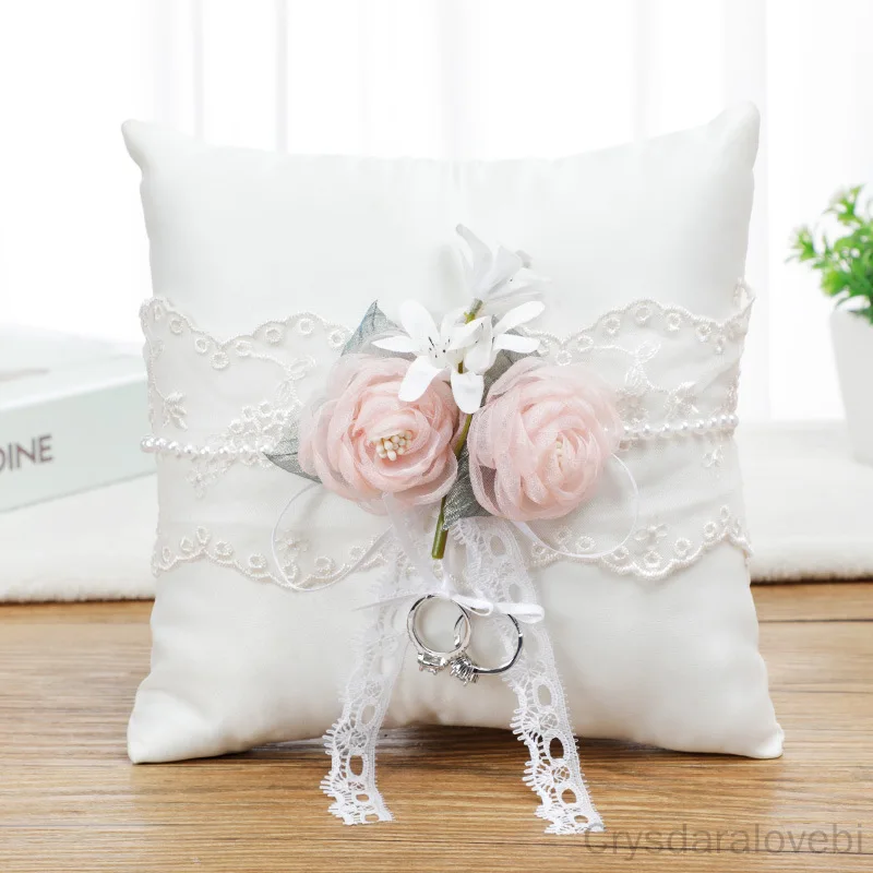 Western Wedding Ring Pillow White Simulation Flower Bridal Ring Support Foreign Trade Exclusively For New Ring Pillow