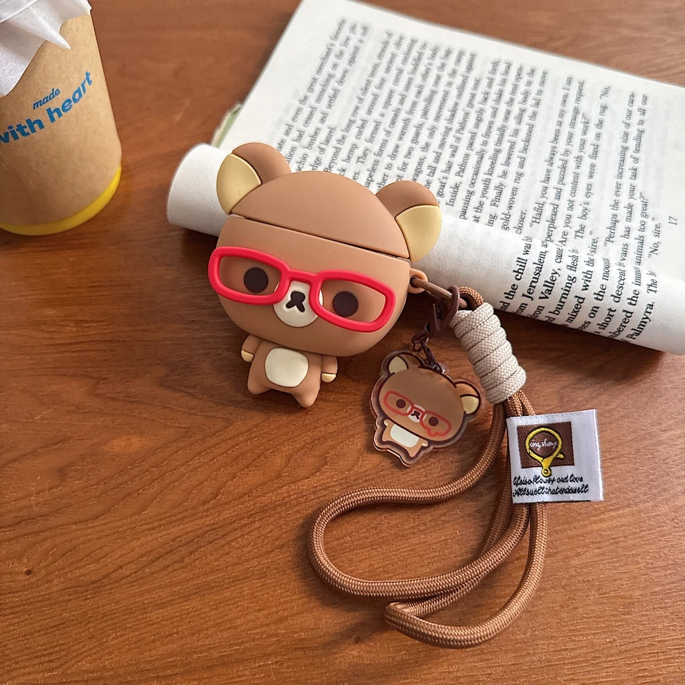 Cute Cartoon Rilakkuma Bear Earphone Case For Airpods 1 2 3 4 Pro 2 3 3D Wireless Bluetooth Headset Protective Soft Cover view 4