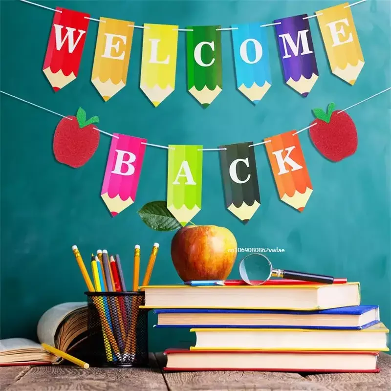 Opening Season Party Decoration Welcome Back Pencil Letter Banner Decorative Supplies For The Classroom BackgroundGarland Return