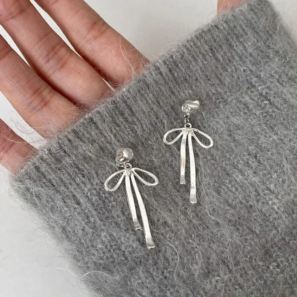 Pendientes Ribbon Bow Dangle Earrings Balletcore Grey Pearl Simple Earrings Alloy Korean Style Piercing Ear Stud Girls Gift