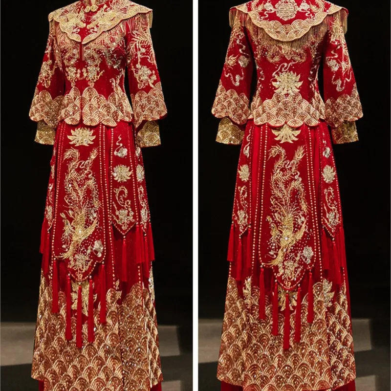 New Chinese bridal gown vintage wedding Longfeng dress