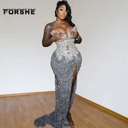 Silver Diamond Prom Dresses Luxury Black Girls Sequin Mermaid Long Birthday Outfit 2025 Sweetheart Vestidos De Gala Customized