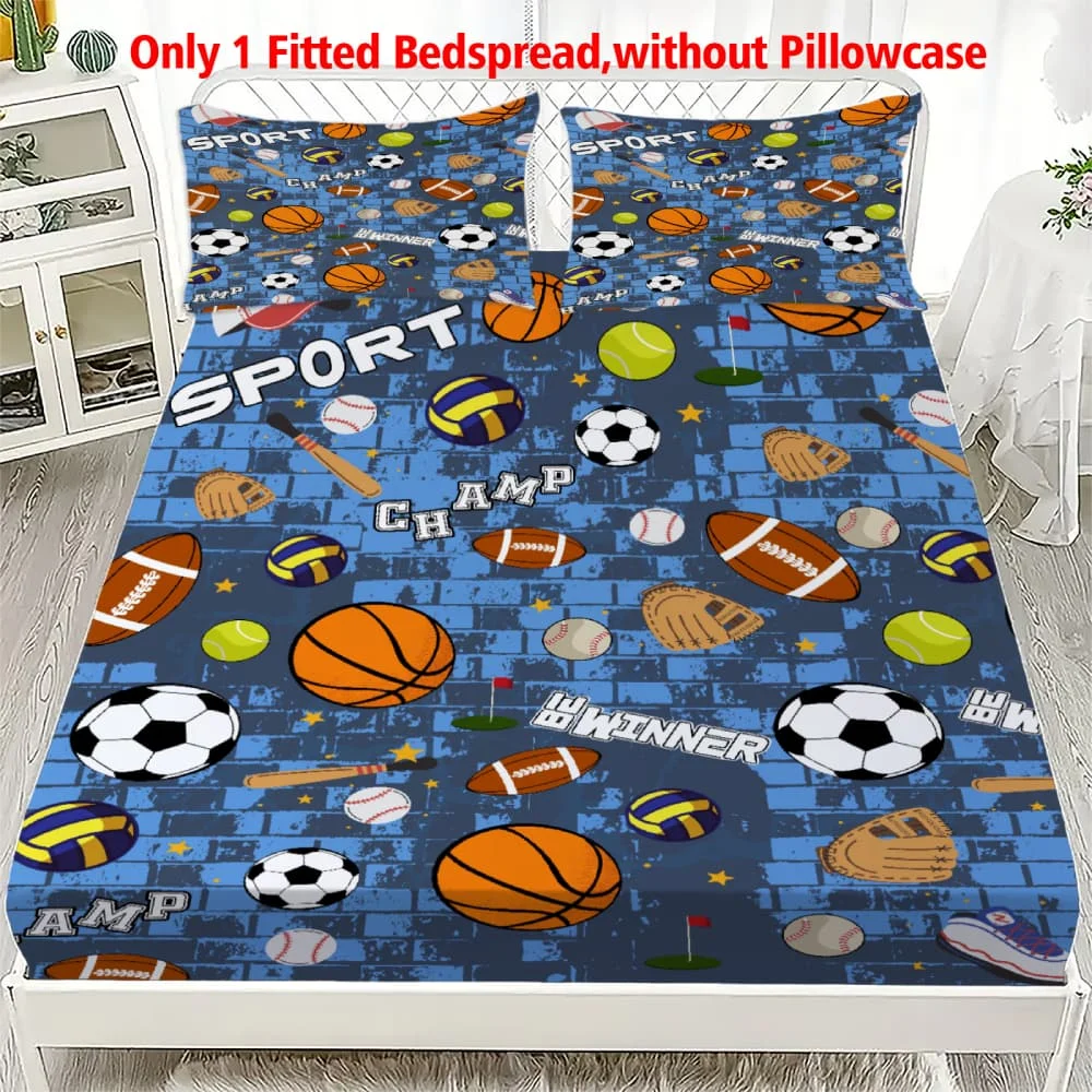 1 Stück Allround-Sportball-Druck Spannbettlaken mit Tiefen Taschen Elastischer Matratzenbezug Einzel Doppel Queen King Schlafzimmer Deko