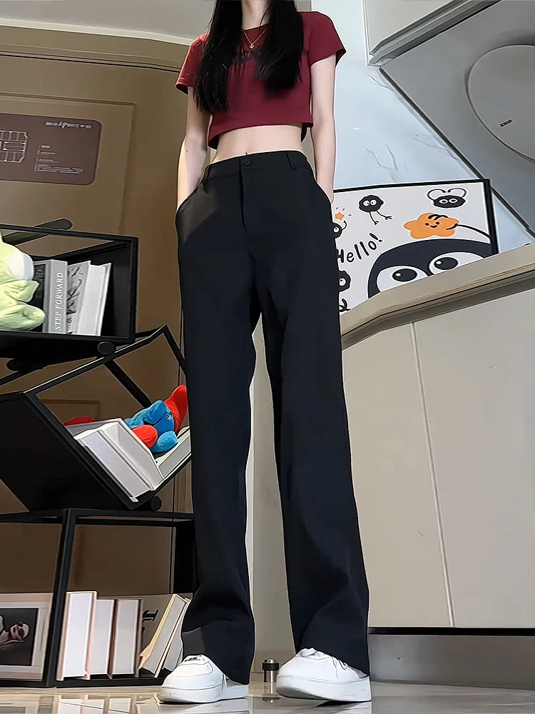 

Мужские летние тонкие прямые брюки из ледяного шелка с высокой талией, облегающие, для работы и повседневной носки, для высоких мужчин