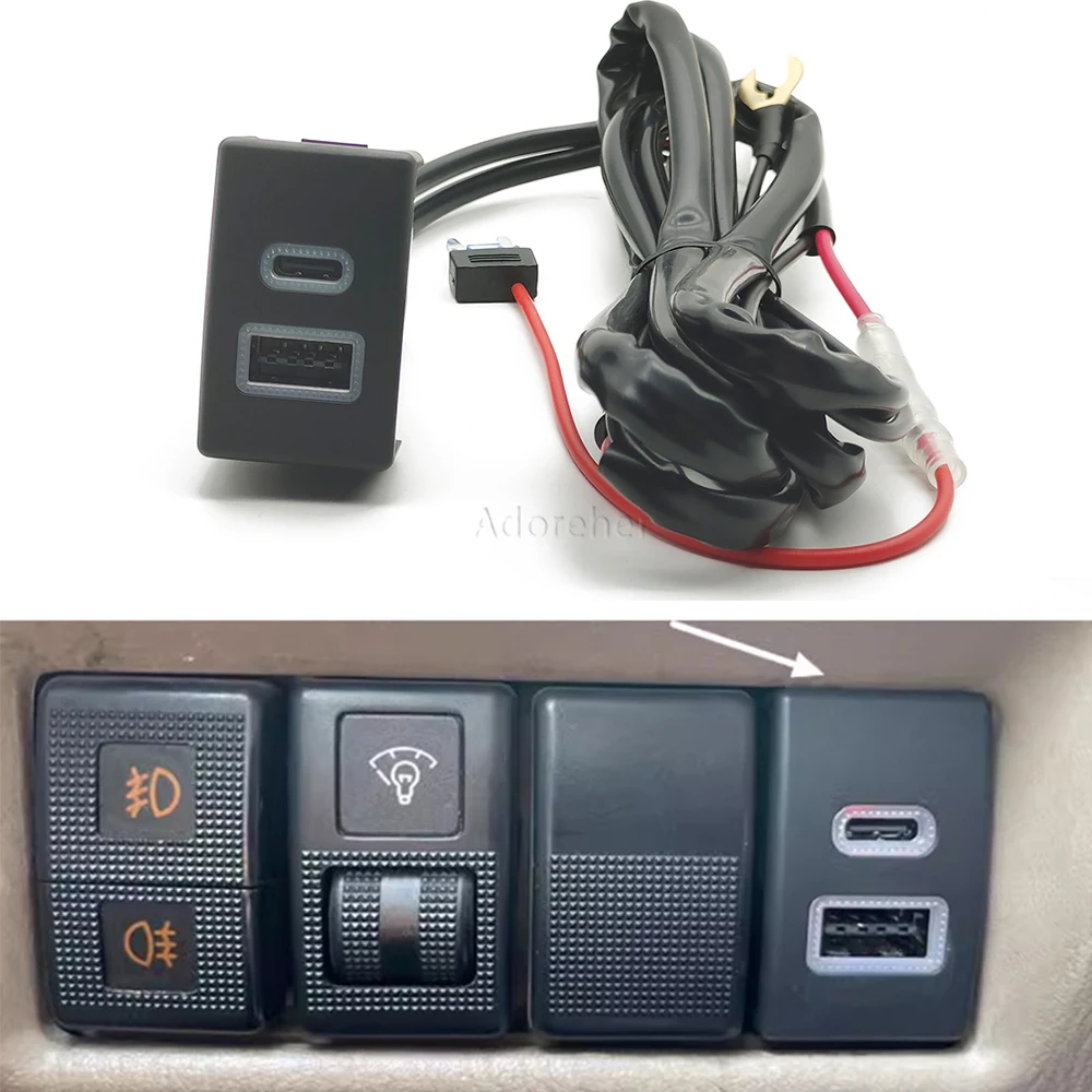12/24V Car Dual Charger Socket QC3.0 USB PD Type C Charging Outlet with Power Adapter Phone Charger for Mazda 5 Mazda 6