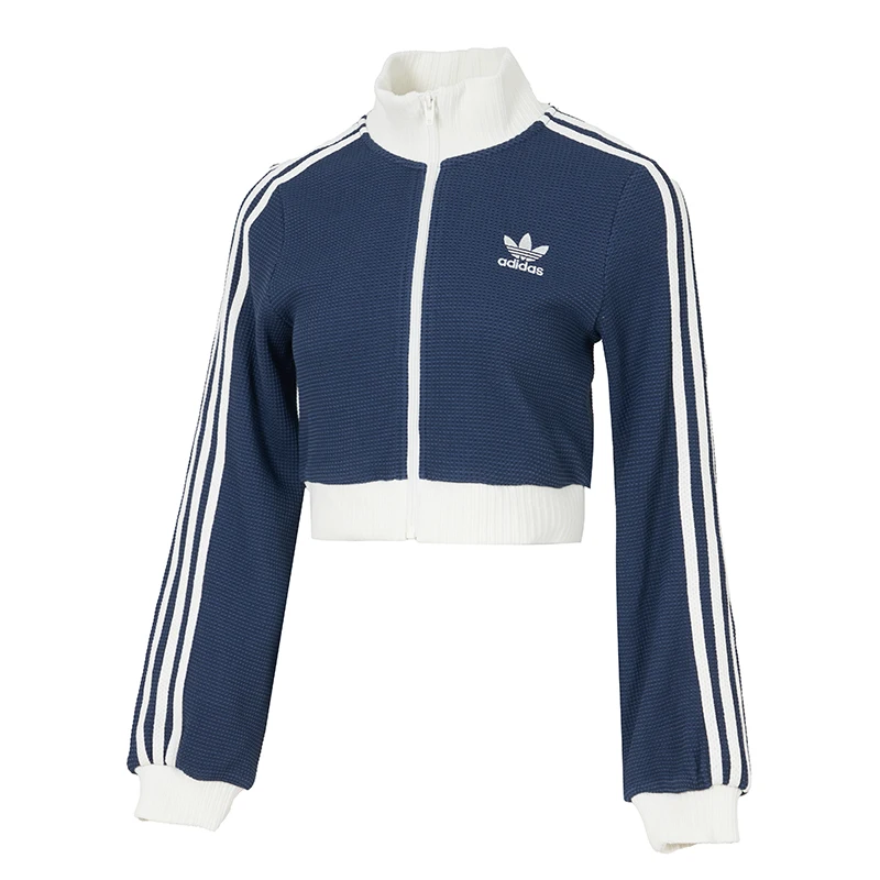

Adidas Trefoil Women's Sportswear Waffle Short Stand Collar Jacket Fashion Slim Fit Coat Kc2646
