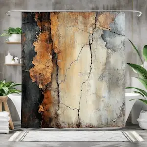 Cortina de banho abstrata - laranja, bege, tons cinza, arte de textura de parede exclusiva, tecido impermeável, decoração moderna de banheiro