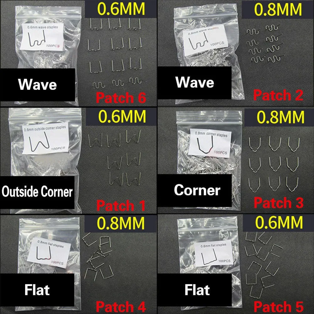 100pc saldatura chiodi pistola chiodi cucitrice a caldo graffette 0.8/0.6mm per saldatore di plastica saldatrice a caldo saldatura paraurti Kit di