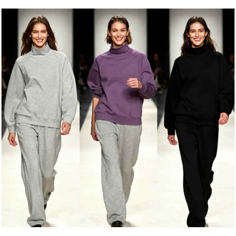 

High Quality Cotton Men & Women's Turtleneck Sweatershirt Autumn Winter Plus Fleece Thick Warm Loose Unisex Outdoor Sports Sets