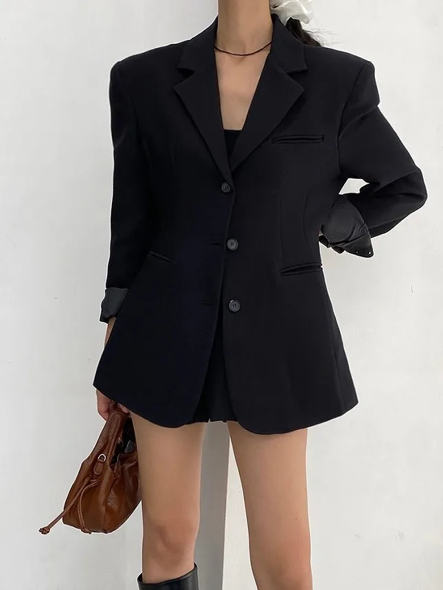 Ele Long Sve damespak Jaet losse pasvorm enkele knop Koreaanse Sle Office Wear faionable bovenkleding