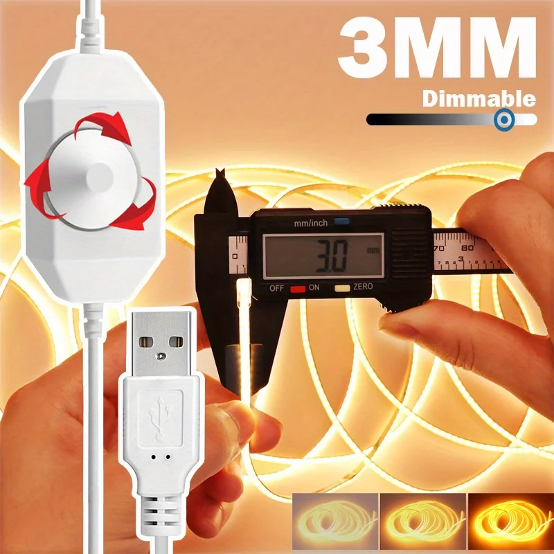 

Тонкая светодиодная лента COB шириной 3 мм с бесступенчатым диммером, гибкая светодиодная лента с регулируемой яркостью, без видимых точек, с диммером.