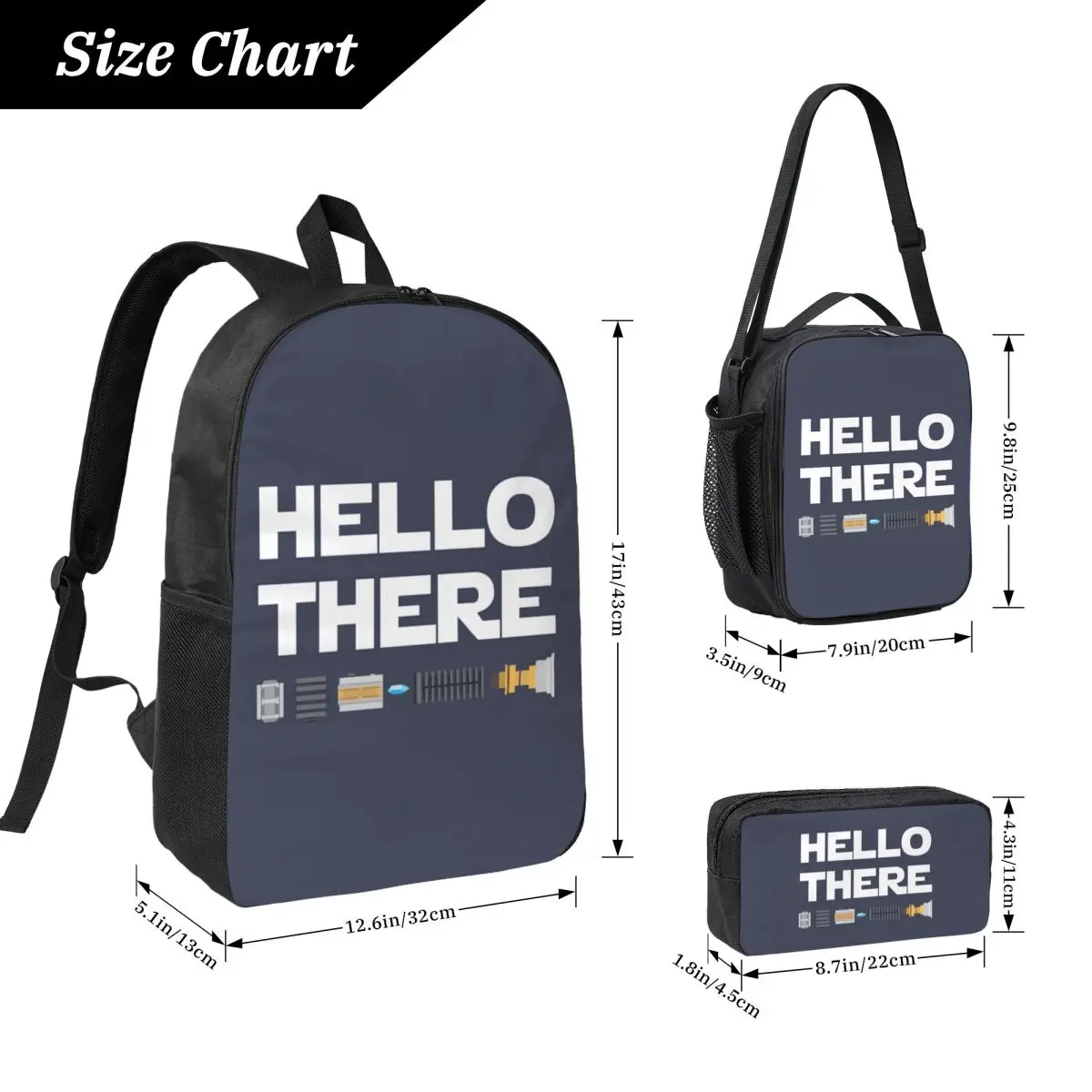 Hello There Backpack Student Boys Girls BookBag School Bag Computer Shoulder Bags 3ps Insulated Lunch Bag Pencil Case