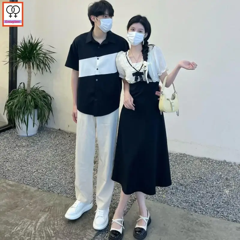 Matching Couple Clothes 2024 Holiday Honeymoon Summer Outfits Date Girls Boyfriend Female Male Lovers Cute Holiday Shirt Dress