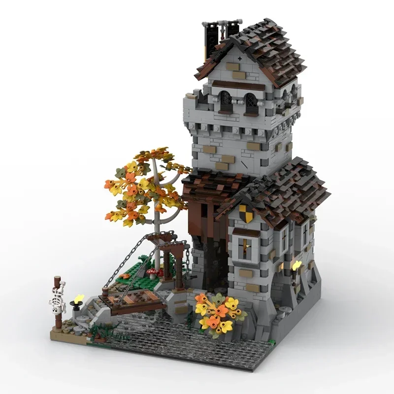 Medieval vista de rua modelo moc tijolos de construção corvo reino fronteira cidade tecnologia modular blocos presente brinquedo diy conjuntos montagem