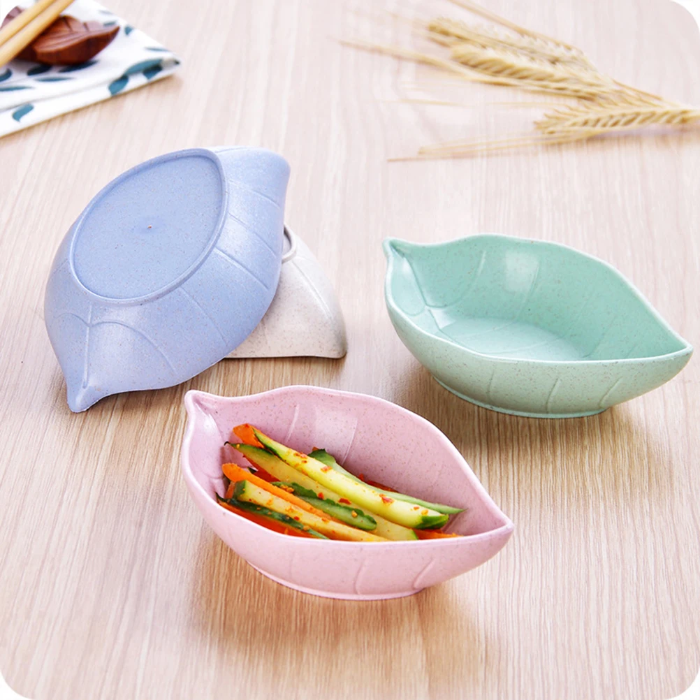 

4 pcs Wheat Straw Seasoning Dish Leaf Shape Food Sauce Bowl Bump Corrosion Resistant Lightweight Biodegradable Eco Friendly Safe