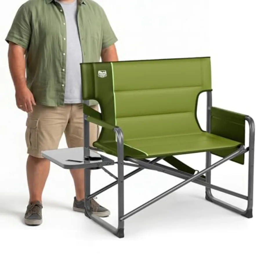 

Outdoor heavy-duty folding director's chair in blue extra wide XXL size with side table 500 lbs capacity ideal for camping lawn