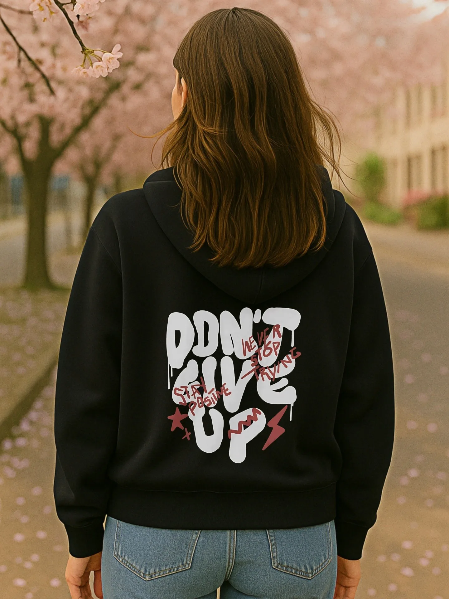 Sudadera con capucha gráfica para mujer, diseño estético, estampado de letras, uso diario informal, tela suave, para adolescentes