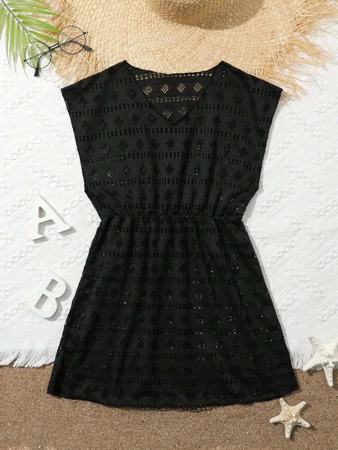 

Black Hollow Out Cover Up Dress For Women