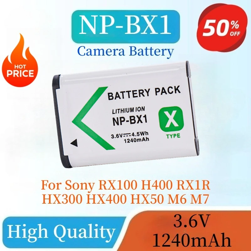 

New NP-BX1 Digital Camera Battery 3.6V 1240mAh Suitable for Sony RX100 H400 RX1R HX300 HX400 HX50 M6 M7 Rechargeable Battery
