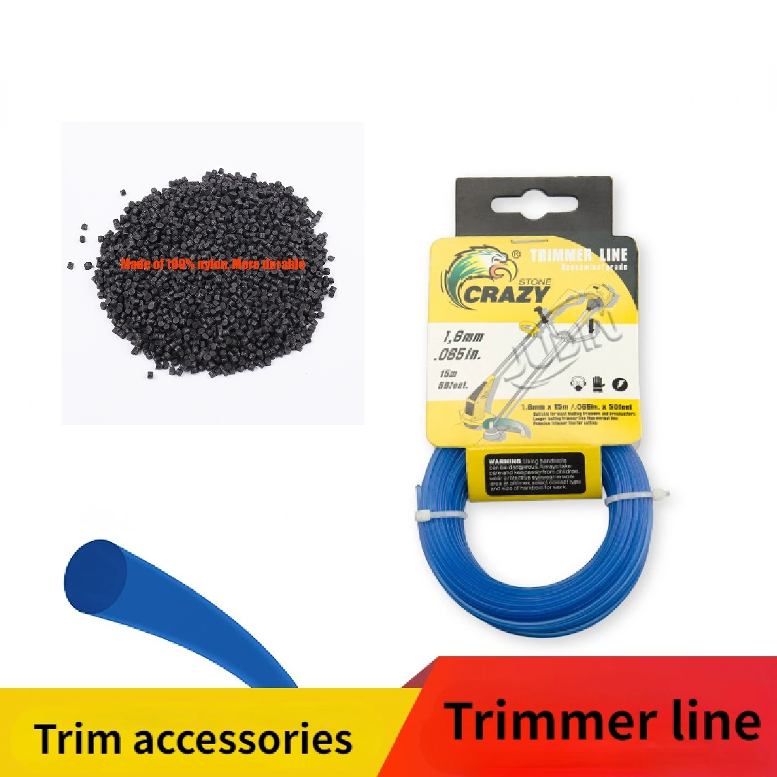 15m Round String Trimmer line of 1.3mm/1.6mm/2.0mm Diameter Nylon Grass line Fits Most Trimmer Garden Tool Accessories Types