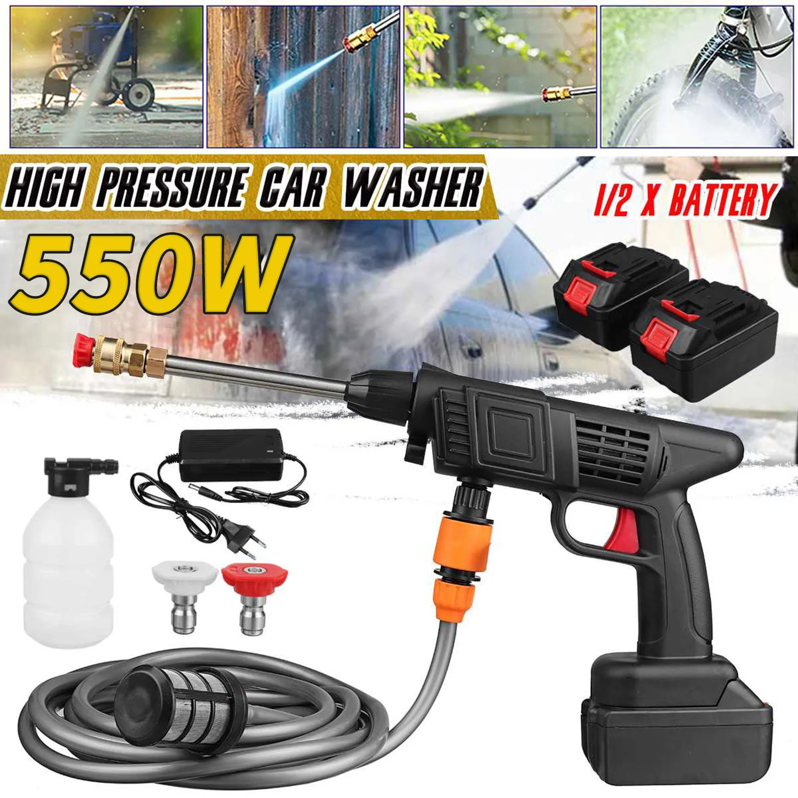 Car 50PSI Portable Pressure Cleaner Handheld Cordless Pressure Washer 24V 1500mAh Rechargeable Battery Electric Pressure Washer