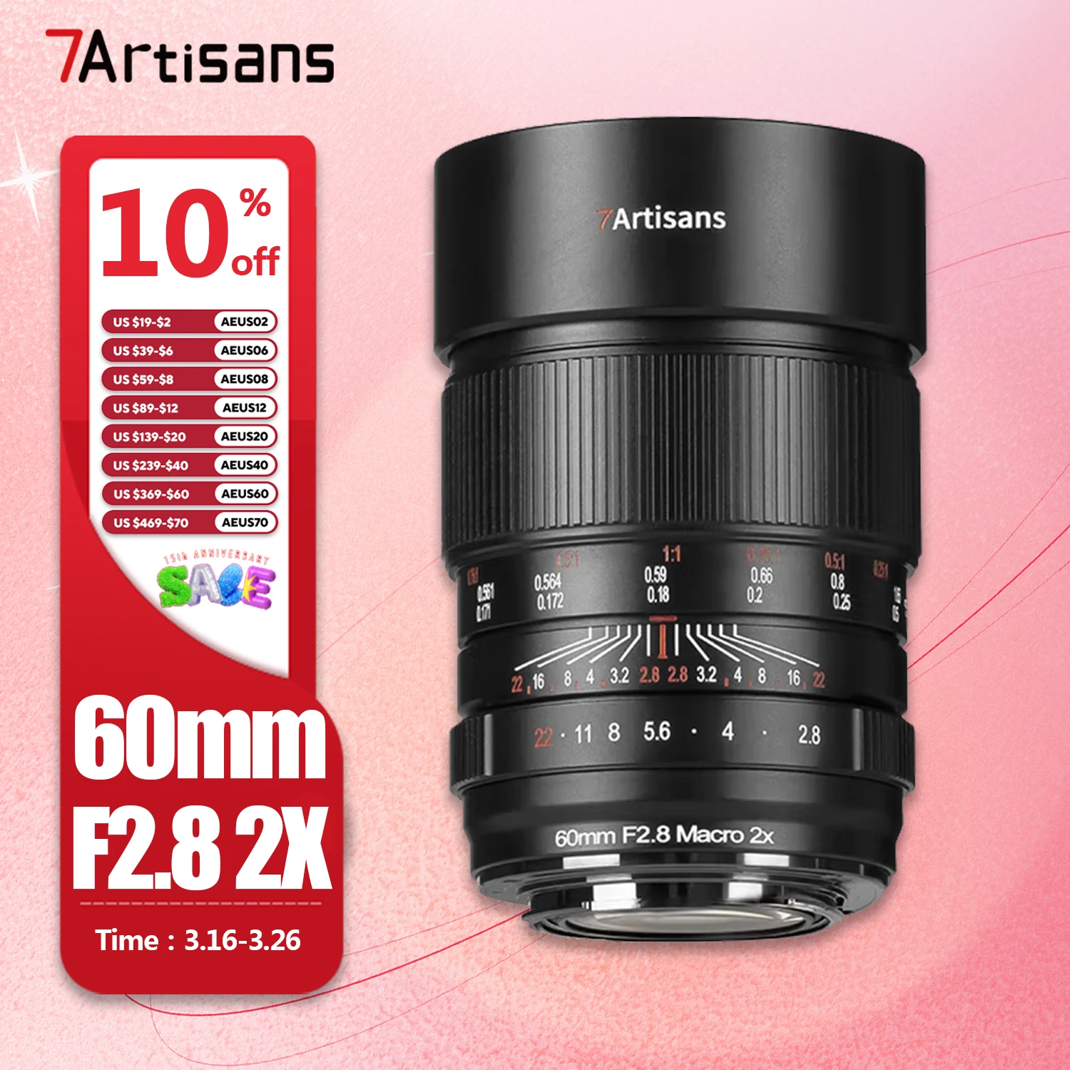 7artisans Full Frame 60mm F2.8 Macro 2X Camera Lens with 2:1 Magnification for Insect Photography Sony E A7RIII Nikon Z Canon RF